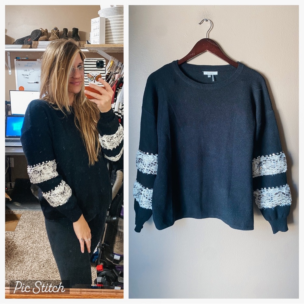 Sioni Anthropologie Amadi Faux Fur Snakeskin Sleeve Detail Knit Sweater